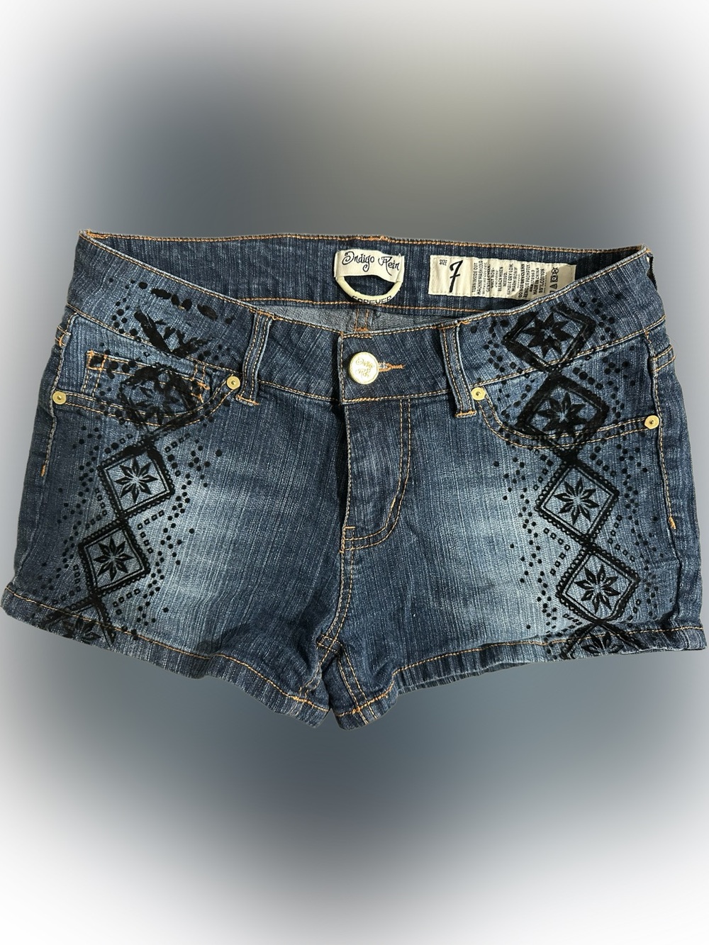 Indigo Rein Blue Denim Ankle/Cropped Shorts with Stud Detail